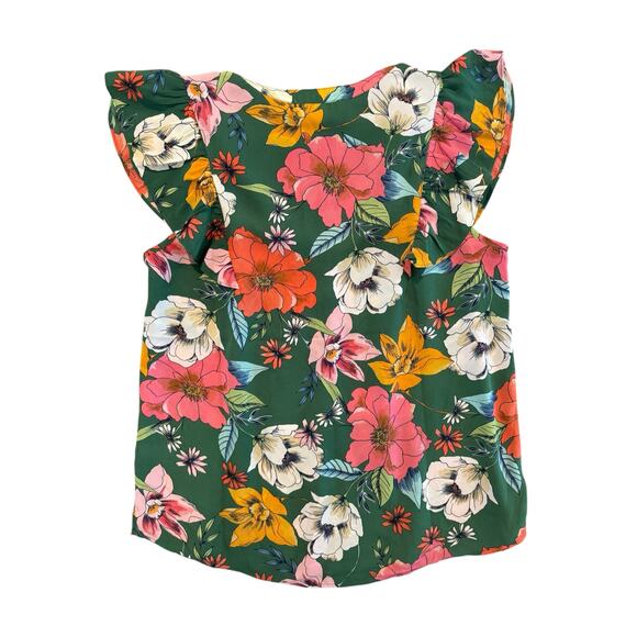 DR2 Green Floral Ruffle Sleeve Blouse Women’s Small V Neck Top Summer - Picture 7 of 10